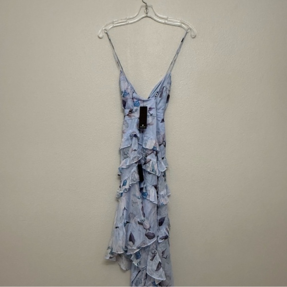 NEW Lulus Saveria Light Blue Floral Ruffle Asymmetrical Maxi Dress XS Party - Picture 8 of 9